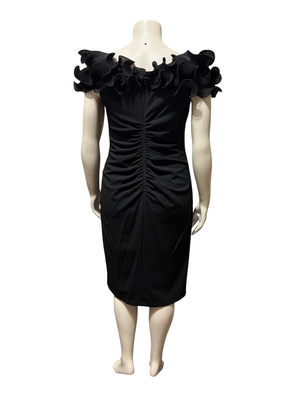 NWT Xscape Sz 16 Black Ruffle Off the Shoulder Scuba Crepe Midi Dress $228 - Picture 5 of 11